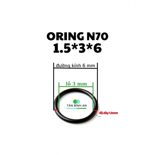 Oring NBR 70 độ dày 1.5mm, lỗ trong 3mm